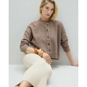 Quince Organic Cotton Knit Button Front Cardigan Sweater Grey Women's Small